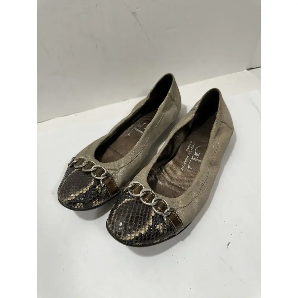 AGL Attilio‎ Giusti Leombruni Cap Toe Ballet Flats Chain Detail Sz 37.5 - 7.5 US
